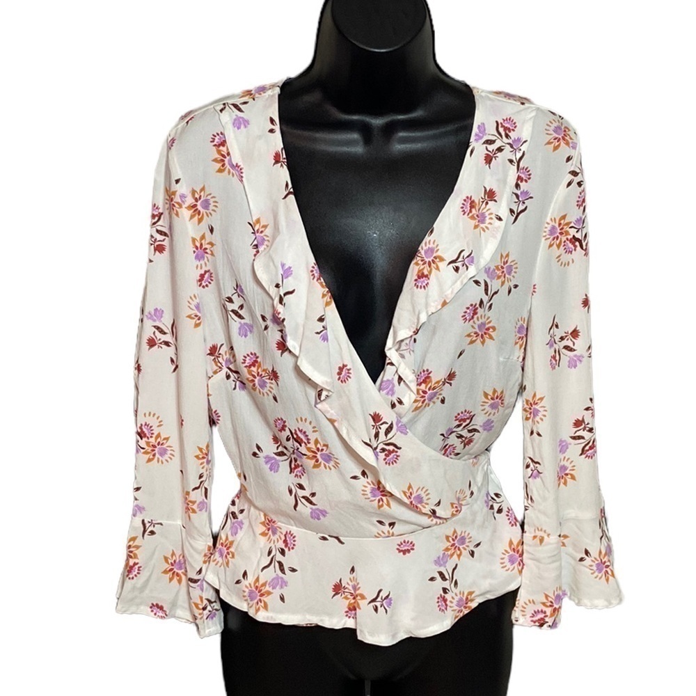 𝅺COTTON On Floral Wrap Around Blouse S